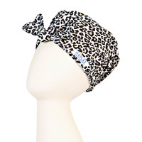 White Leopard Reusable Stylish Shower Cap Side