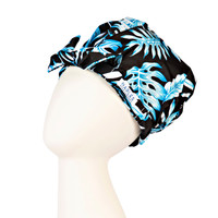 Tropical Black Palm & Turquoise Reusable Stylish Shower Cap Side Zoom