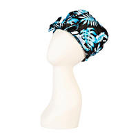 Tropical Black Palm & Turquoise Reusable Stylish Shower Cap Side