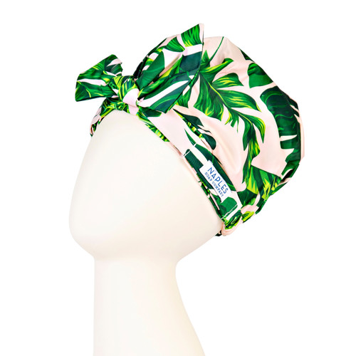 Tropical Coconut Pale Pink & Green  Reusable Stylish Shower Cap